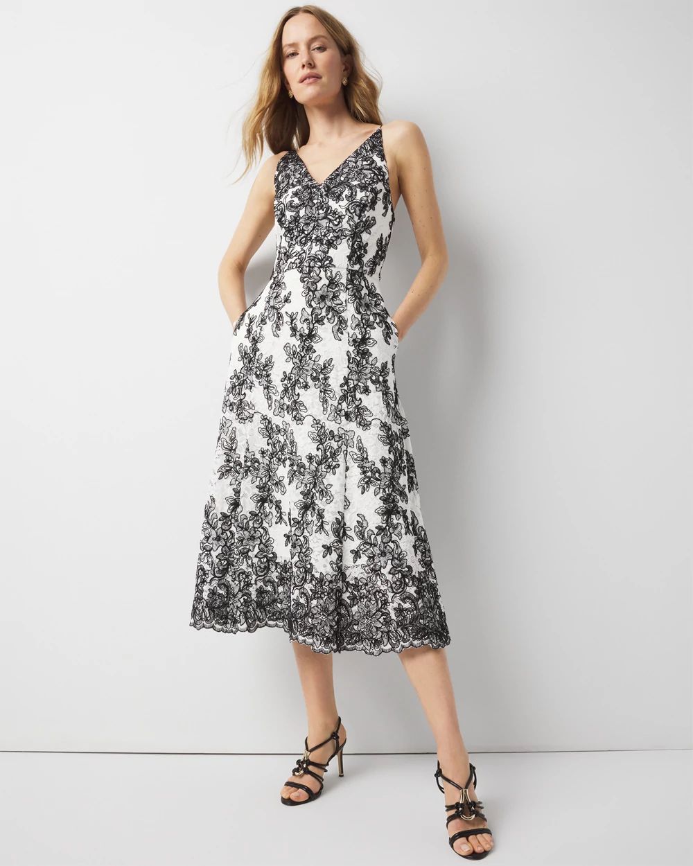 Contrast Lace Midi Dress | White House Black Market